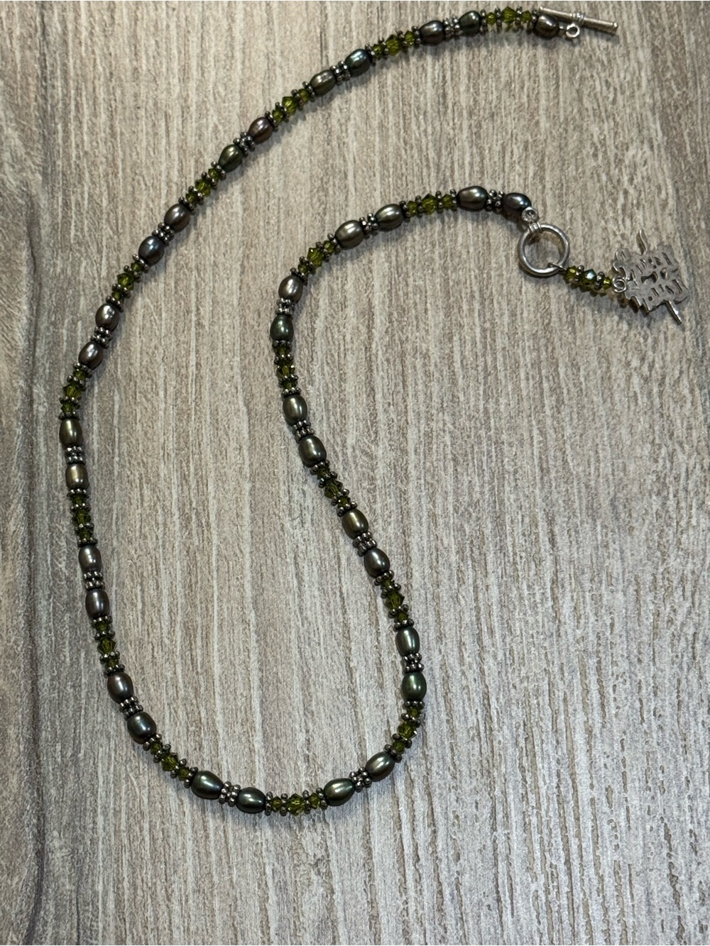 Peacock Freshwater Pearl Olive Green Crystal Beaded Necklace 19” Artisan - Picture 9 of 15